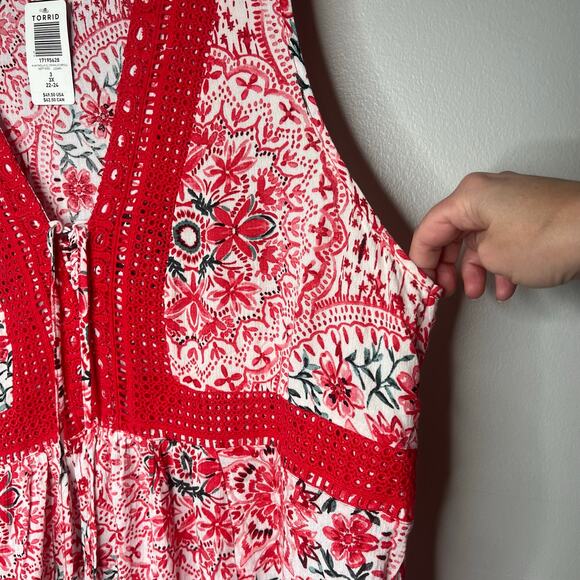 NWT Torrid Crinkle Gauze Crochet Inset Lace Up Sleeveless Top 3X Boho Cottage - Picture 6 of 12